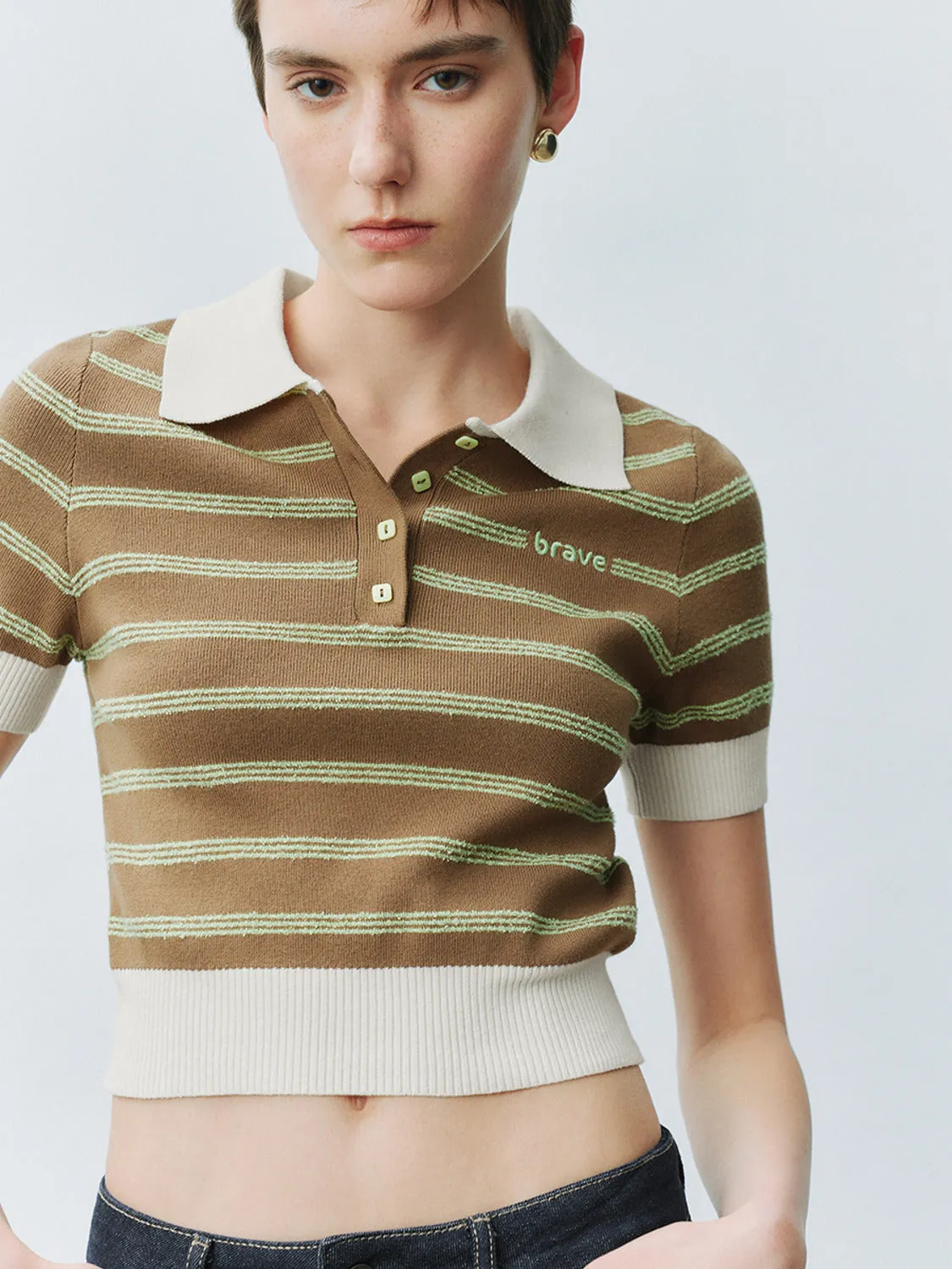 Striped Cropped Knitted T-Shirts sold by Urban Revivo product image thumbnail 5