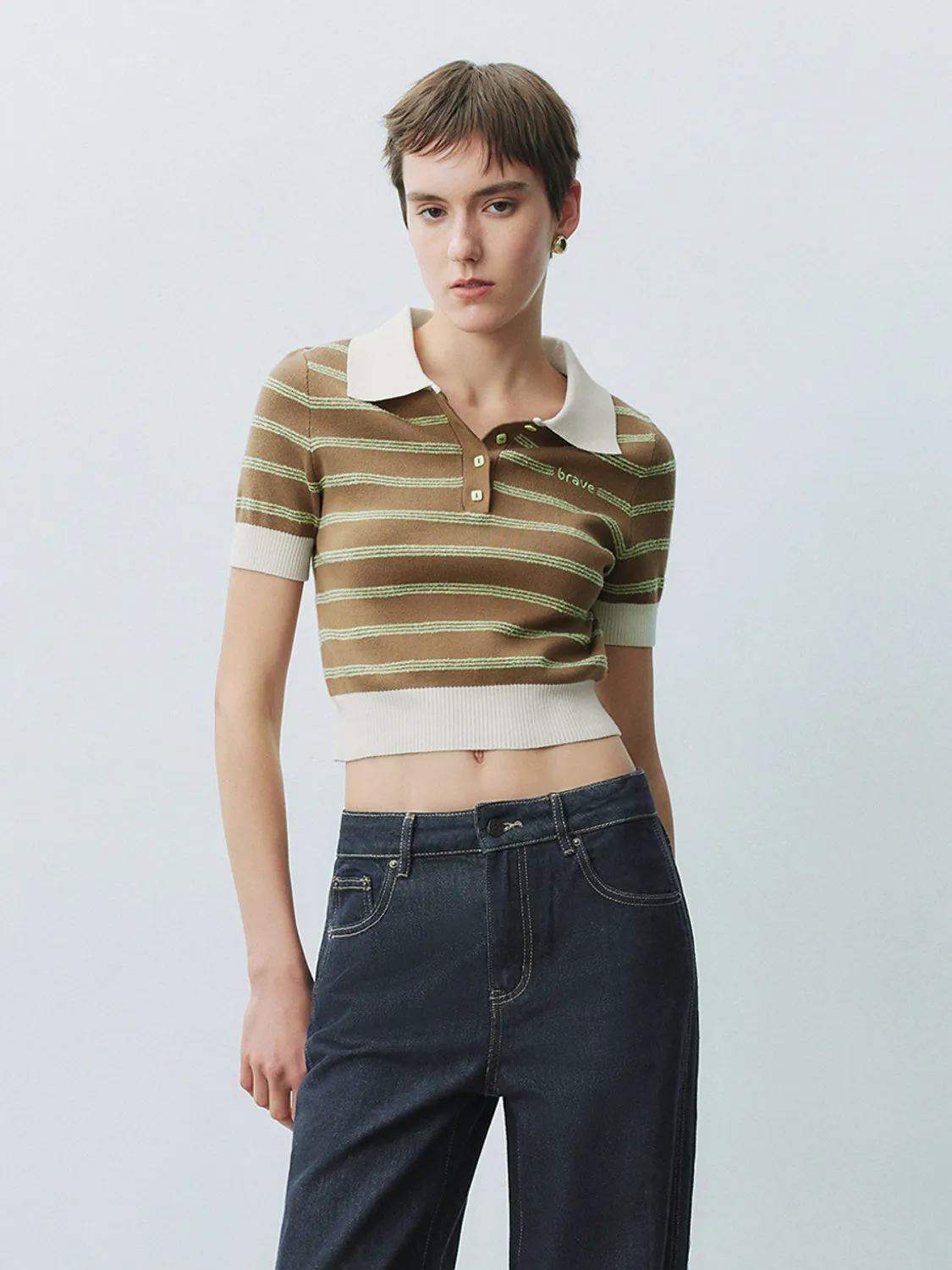 Striped Cropped Knitted T-Shirts sold by Urban Revivo