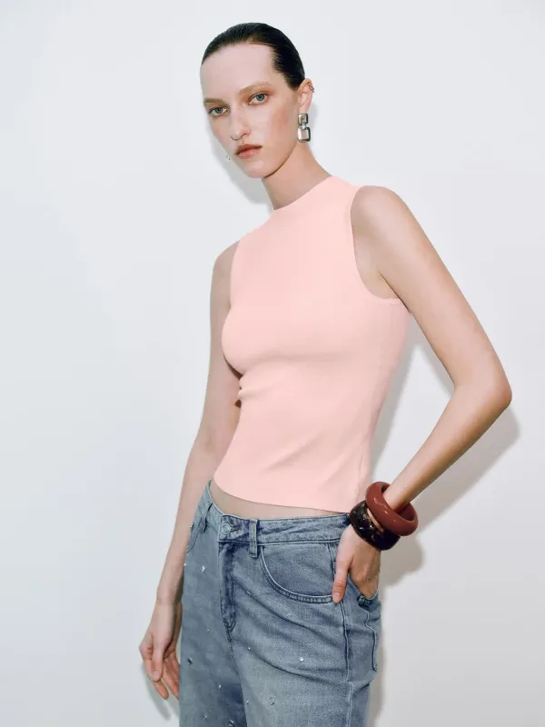 Mock Neck Knitted Sleeveless T-Shirts sold by Urban Revivo