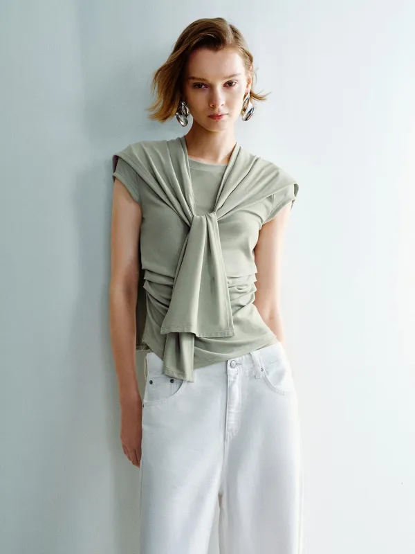 Scarf Layered Short Sleeve T-Shirts sold by Urban Revivo