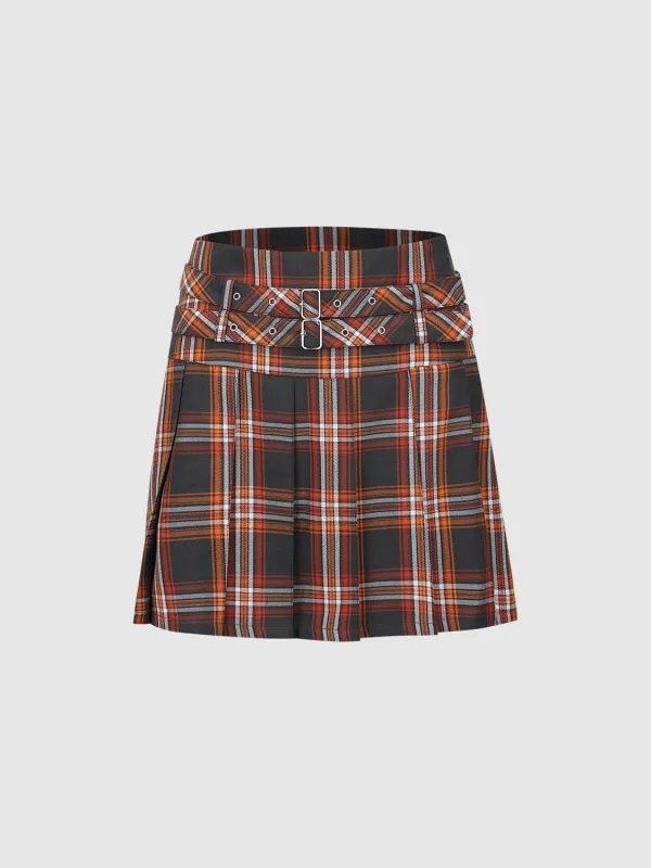 Short Plaid A-Line Mini Skirts sold by Urban Revivo