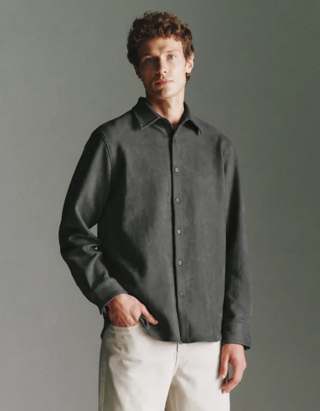 Button Up Vegan Leather Shirt made by Urban Revivo