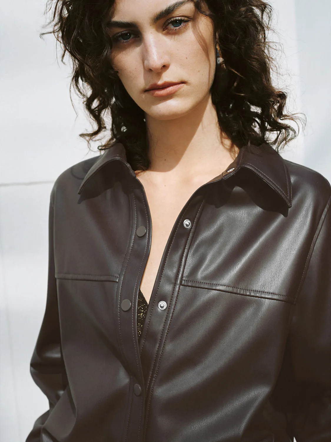 Vegan Leather Long Sleeve Shirts sold by Urban Revivo product image thumbnail 5