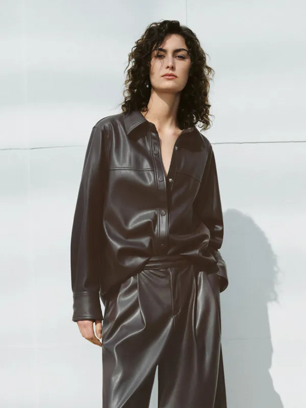 Vegan Leather Long Sleeve Shirts sold by Urban Revivo