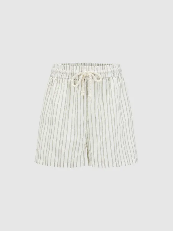 Striped Drawstring Shorts sold by Urban Revivo