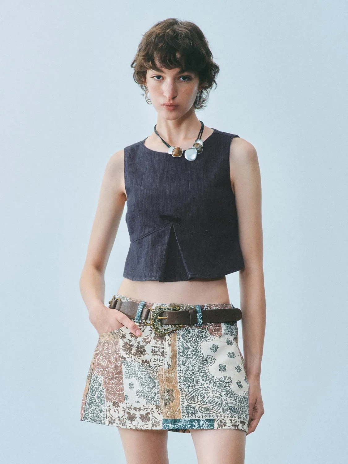 Denim Cropped Tops sold by Urban Revivo