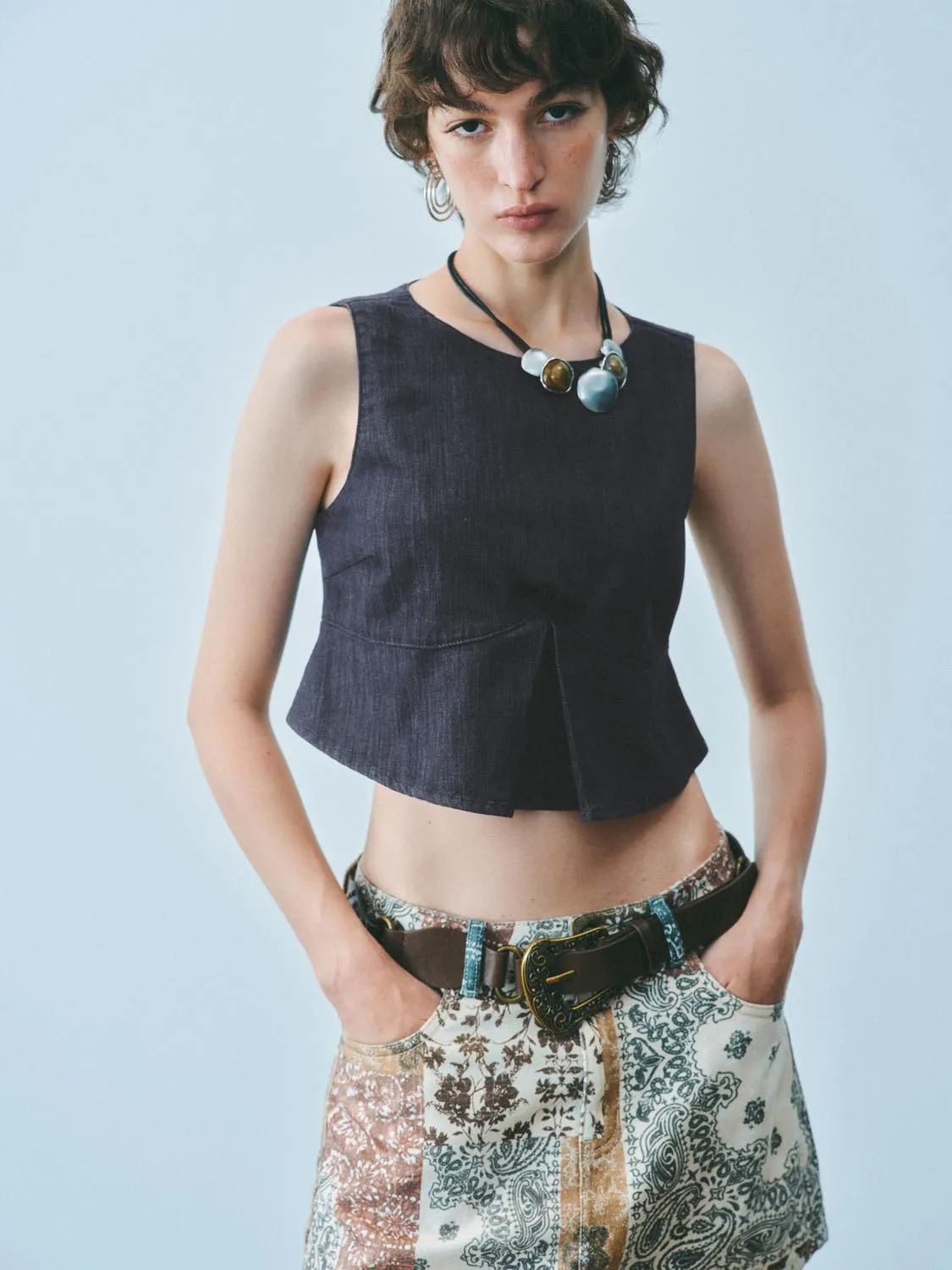 Denim Cropped Tops sold by Urban Revivo product image thumbnail 5