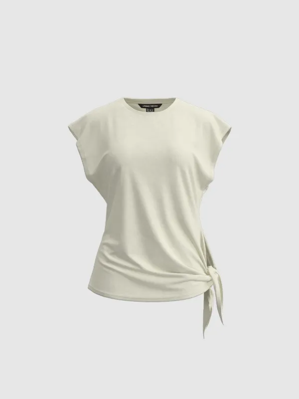 Tie Up Cap Sleeve T-Shirts sold by Urban Revivo