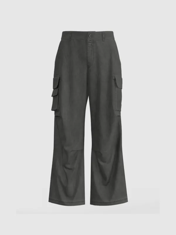 Flap Pocket Wide-Leg Pants sold by Urban Revivo