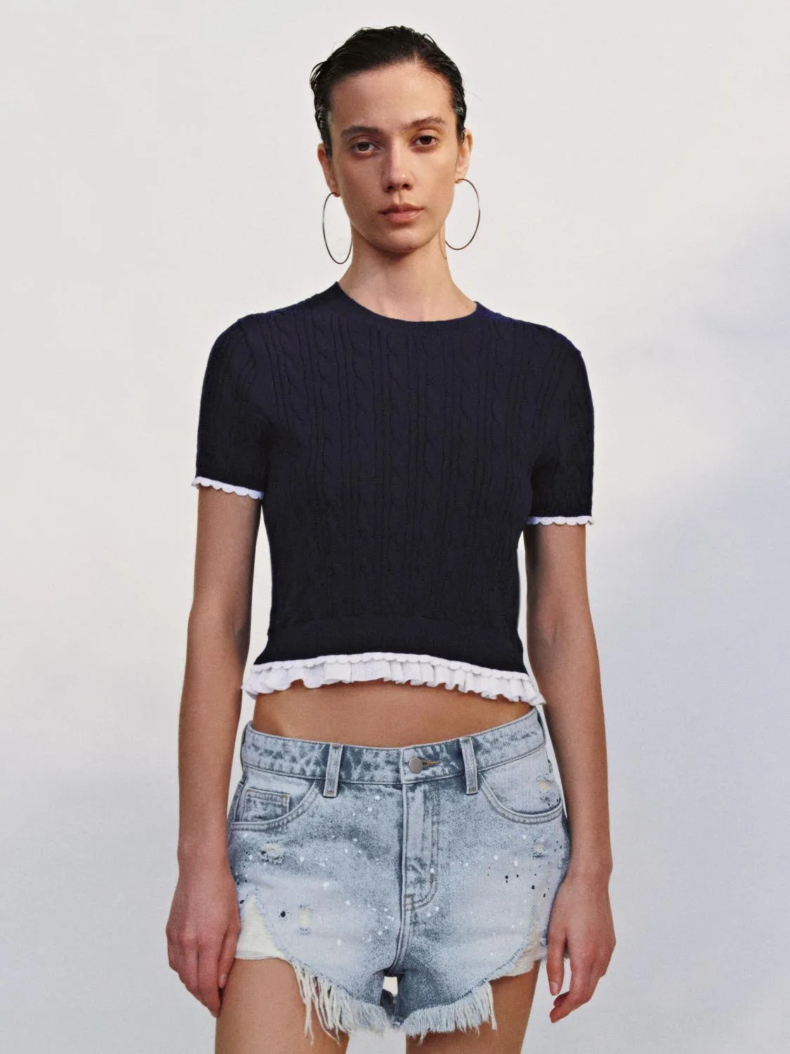 Lettuce Trim Knitted T-Shirts sold by Urban Revivo