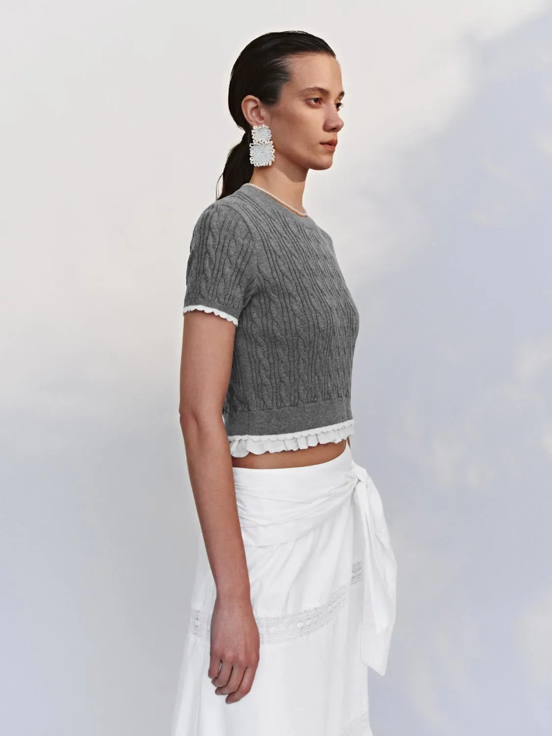 Lettuce Trim Cable Knitted T-Shirts sold by Urban Revivo product image thumbnail 2