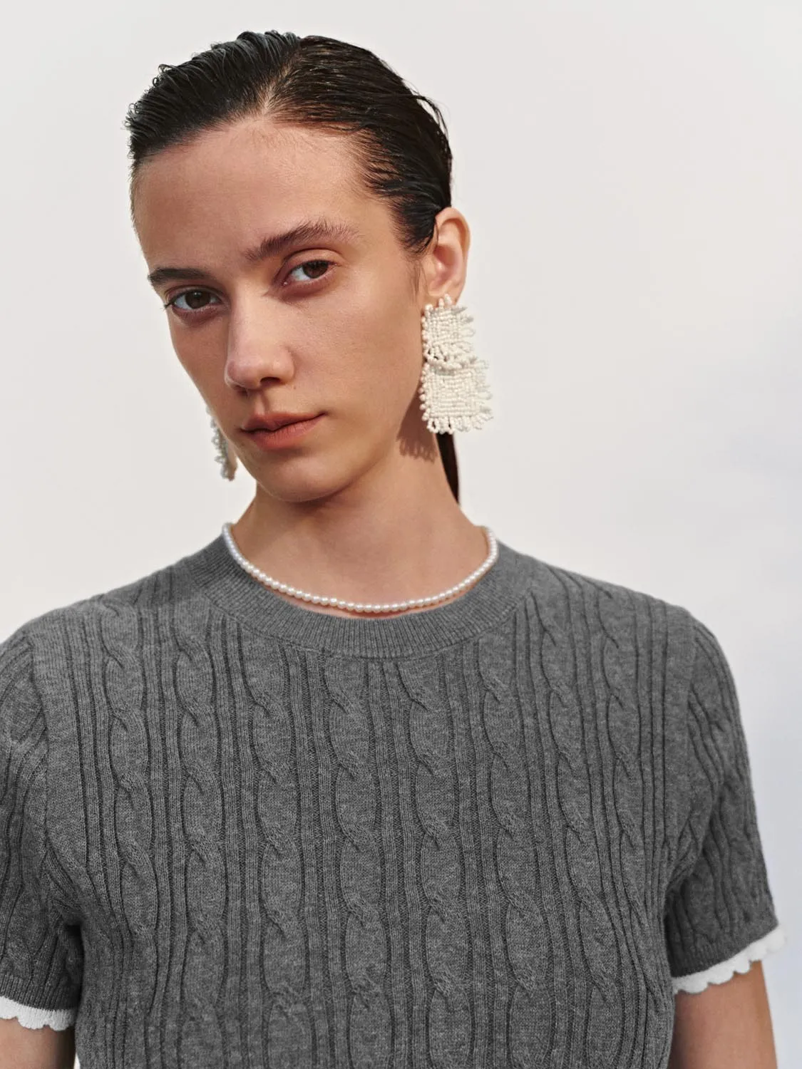 Lettuce Trim Cable Knitted T-Shirts sold by Urban Revivo product image thumbnail 3