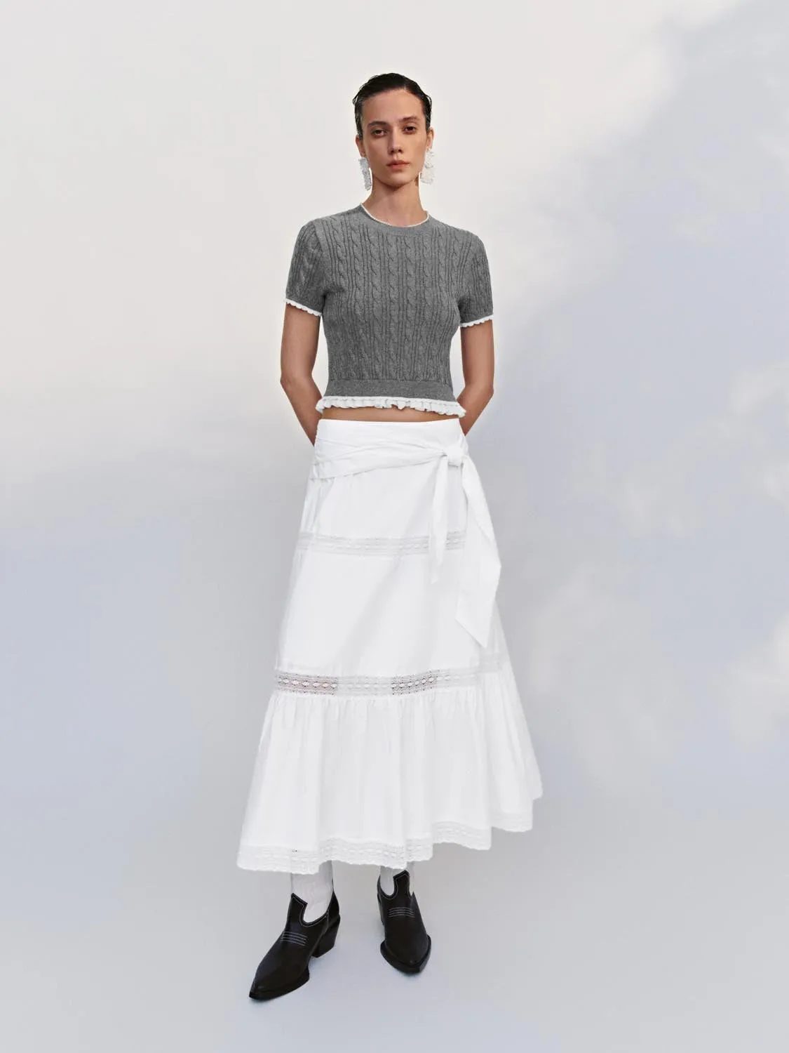 Lettuce Trim Cable Knitted T-Shirts sold by Urban Revivo product image thumbnail 4