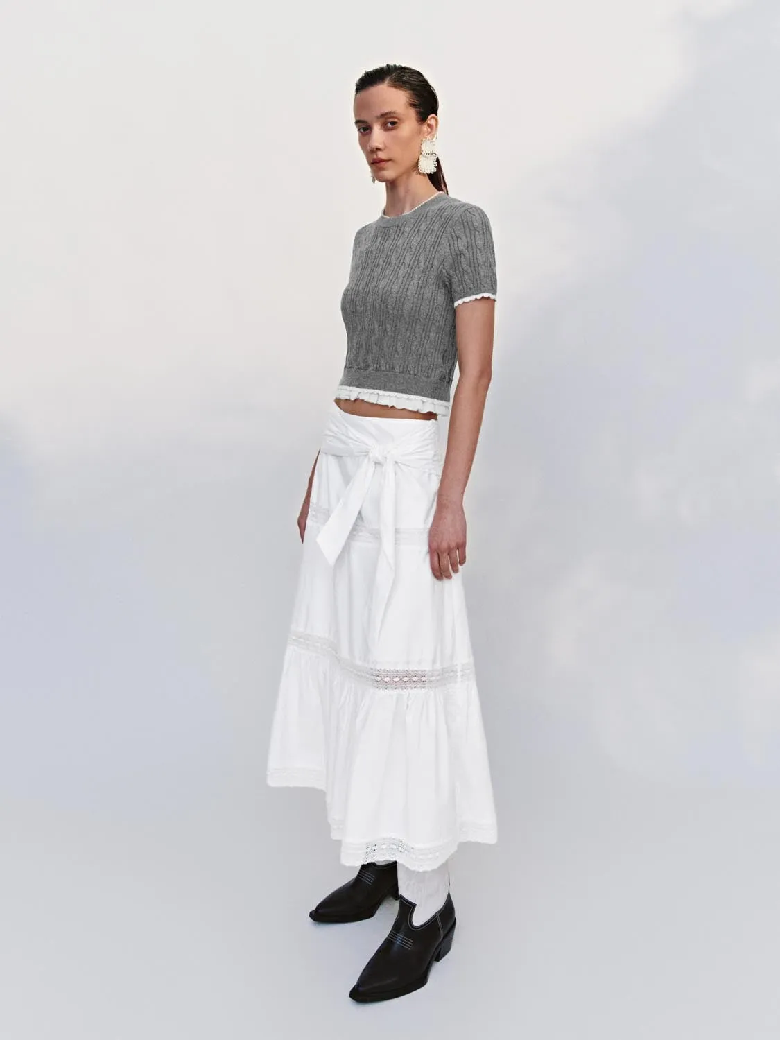 Lettuce Trim Cable Knitted T-Shirts sold by Urban Revivo product image thumbnail 5