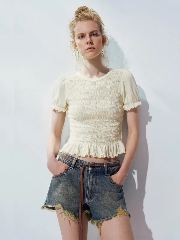 Shirred Lettuce Trim Blouses sold by Urban Revivo