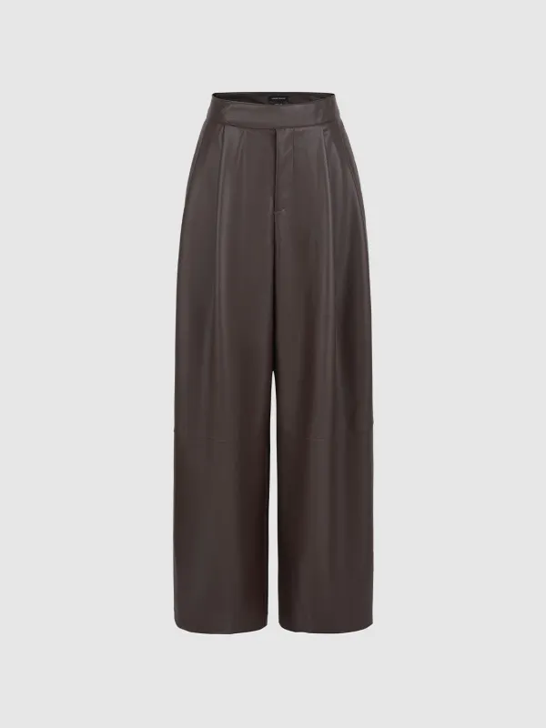 Vegan Leather Wide-Leg Pants sold by Urban Revivo