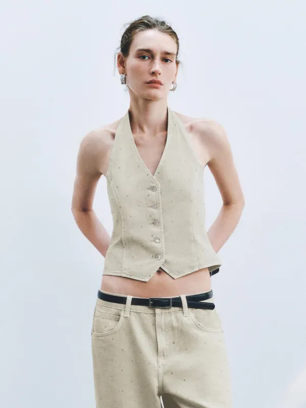 Denim Halter Neck Waistcoats sold by Urban Revivo