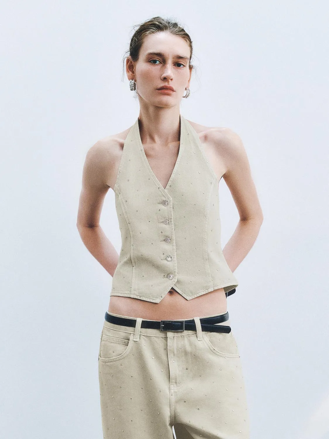 Denim Halter Neck Waistcoats sold by Urban Revivo