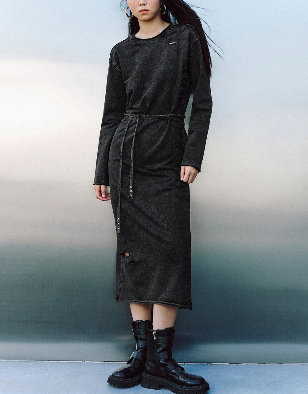 Printed Crew Neck Straight Knitted Dress sold by Urban Revivo product image thumbnail 2