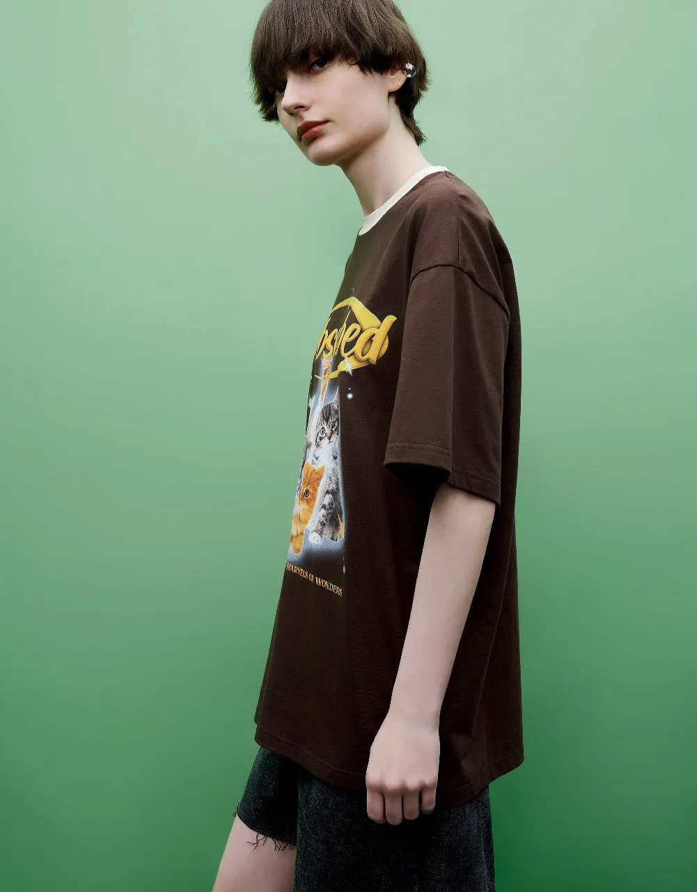 Cat Printed Crew Neck T-Shirt sold by Urban Revivo product image thumbnail 3