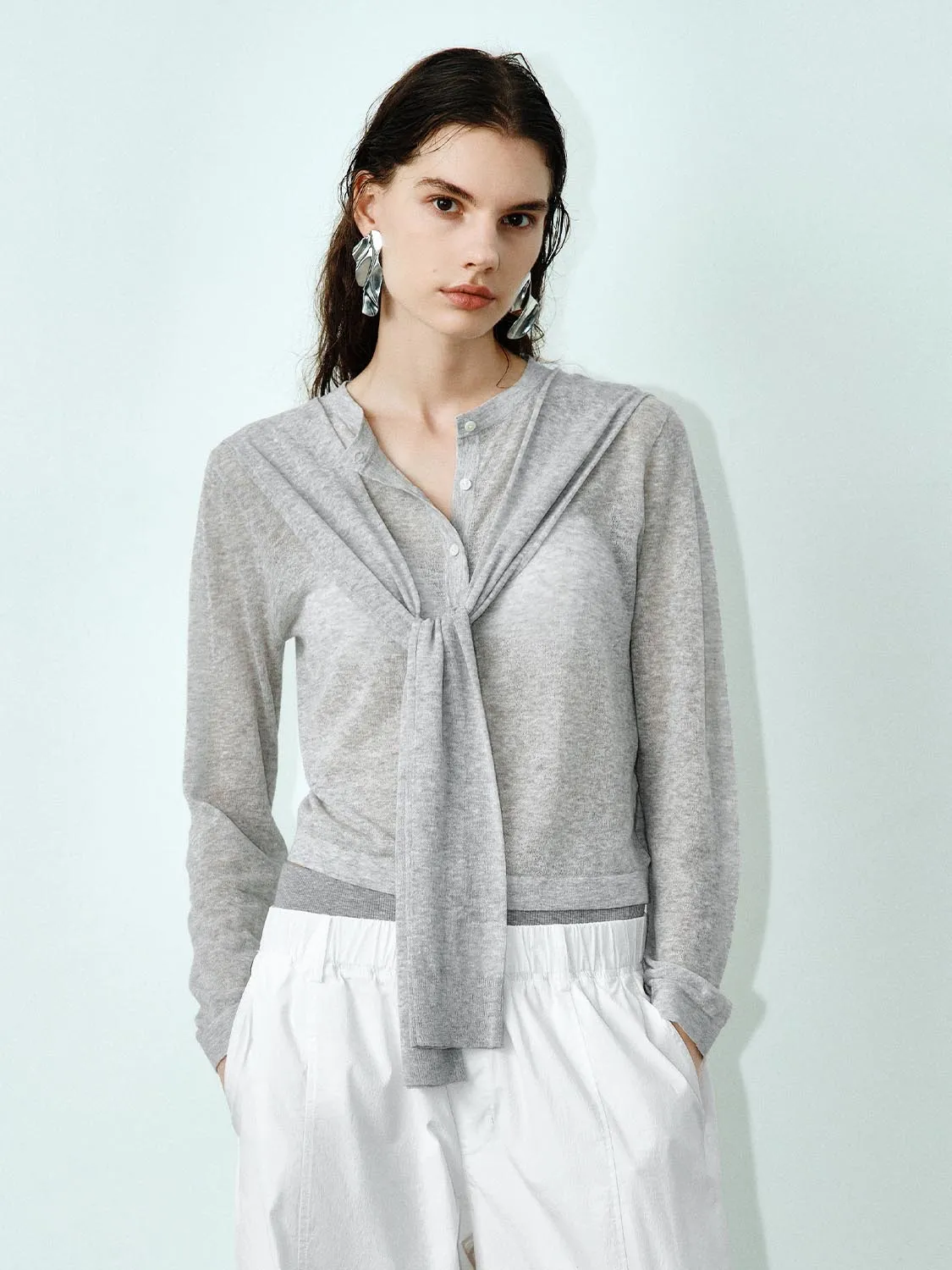 Scarf Decor Knitted Cardigans sold by Urban Revivo