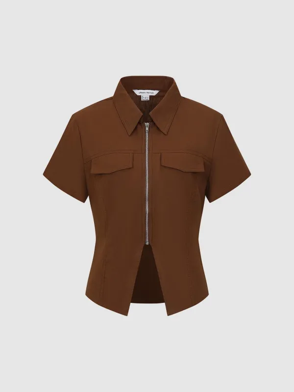 Zip Up Short Sleeve Shirts sold by Urban Revivo