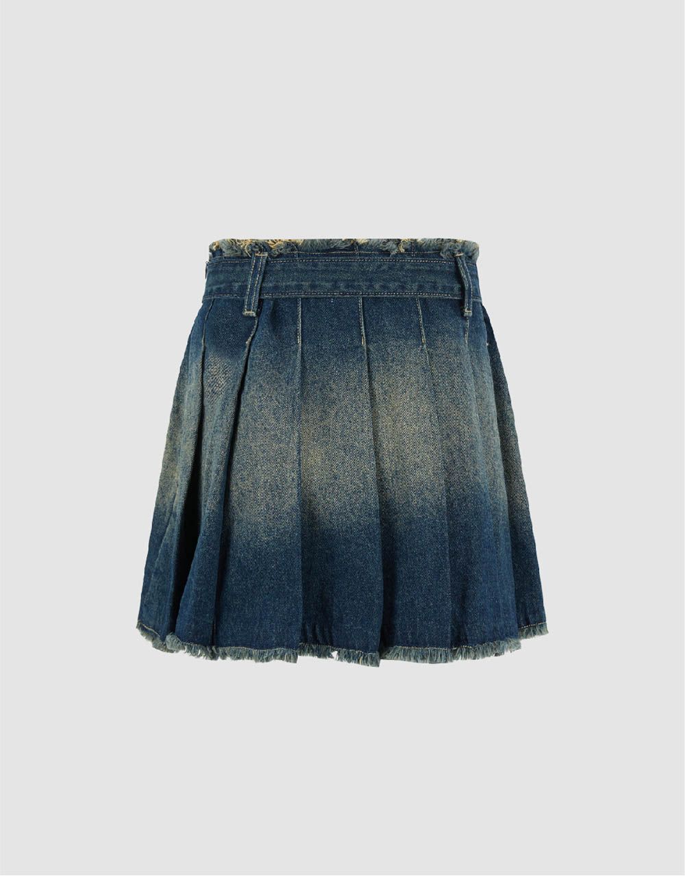 Raw Hem Pleated Mini A-Line Denim Skirt sold by Urban Revivo product image thumbnail 3