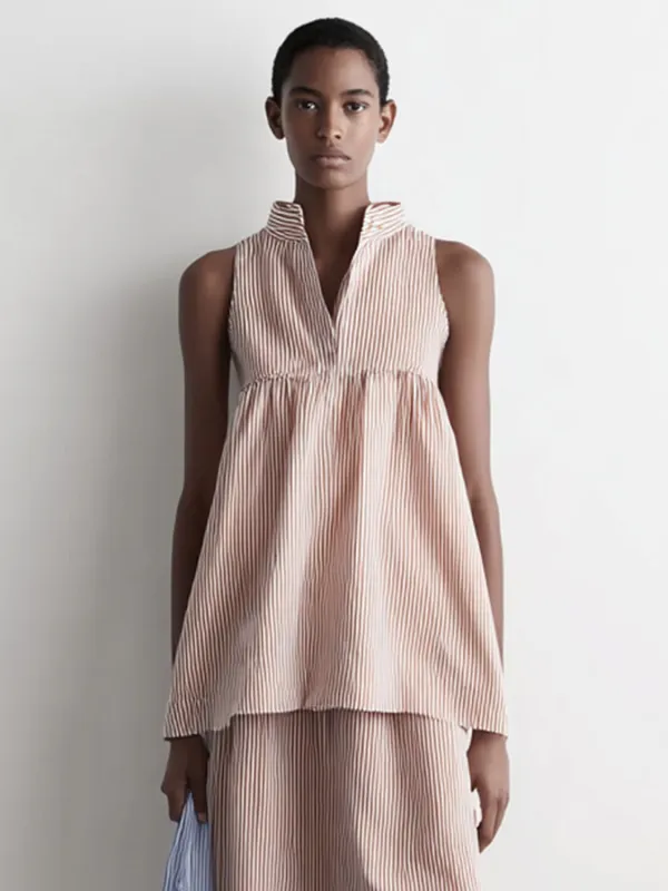 Stripe Sleeveless Peplum Tops made by Urban Revivo