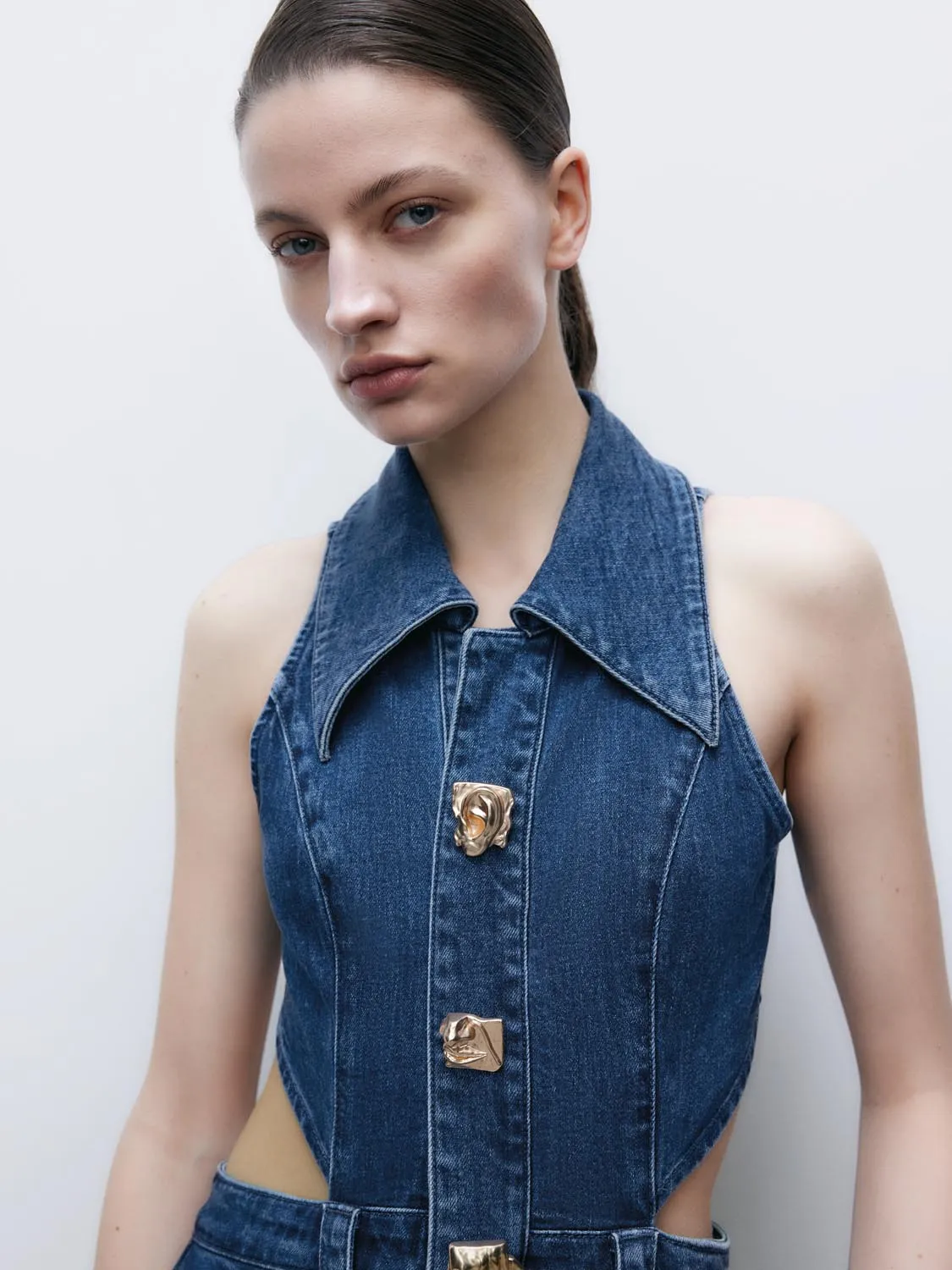 Cut Out Stretchy Sleeveless Maxi Denim Dresses sold by Urban Revivo product image thumbnail 3