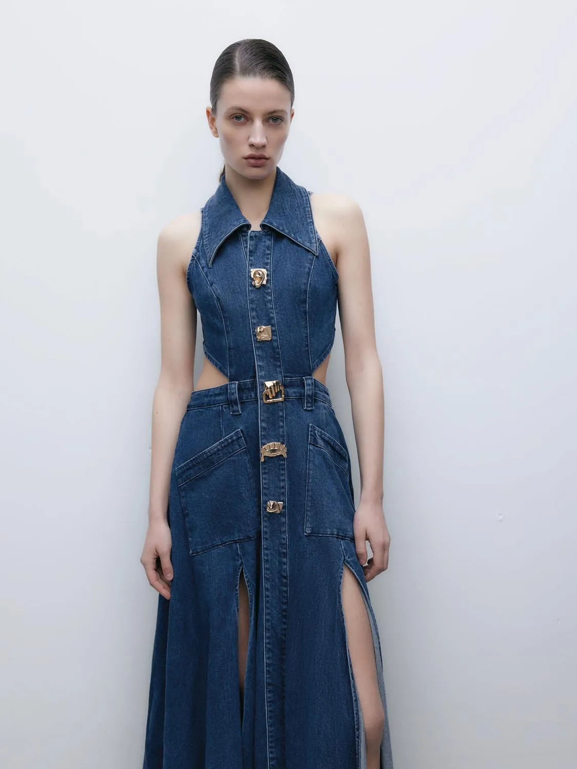 Cut Out Stretchy Sleeveless Maxi Denim Dresses sold by Urban Revivo product image thumbnail 5