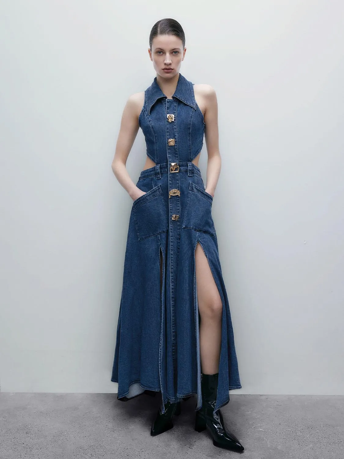 Cut Out Stretchy Sleeveless Maxi Denim Dresses sold by Urban Revivo
