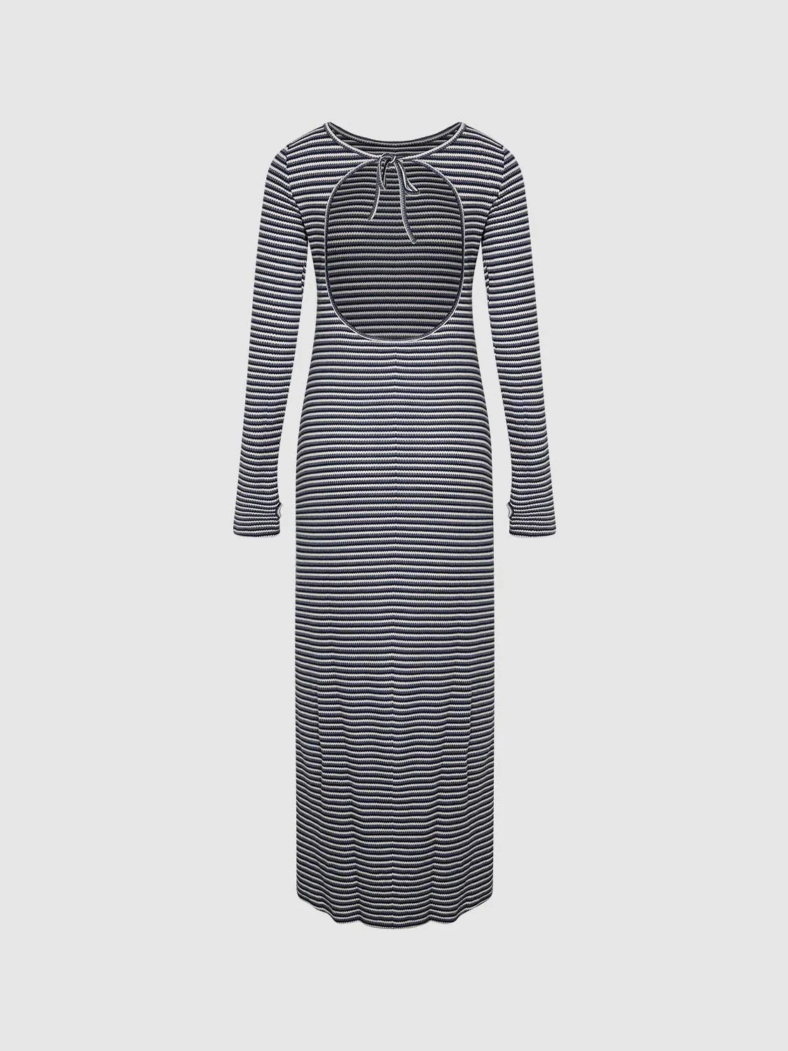 Back Cut-Out Striped Maxi Dresses sold by Urban Revivo product image thumbnail 2