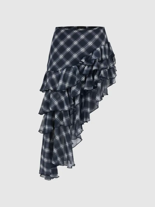 Irregular Hem Tiered Plaid Skirts sold by Urban Revivo
