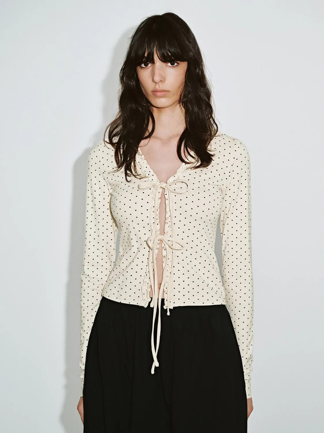 Tie Front Polka Dot Blouses sold by Urban Revivo