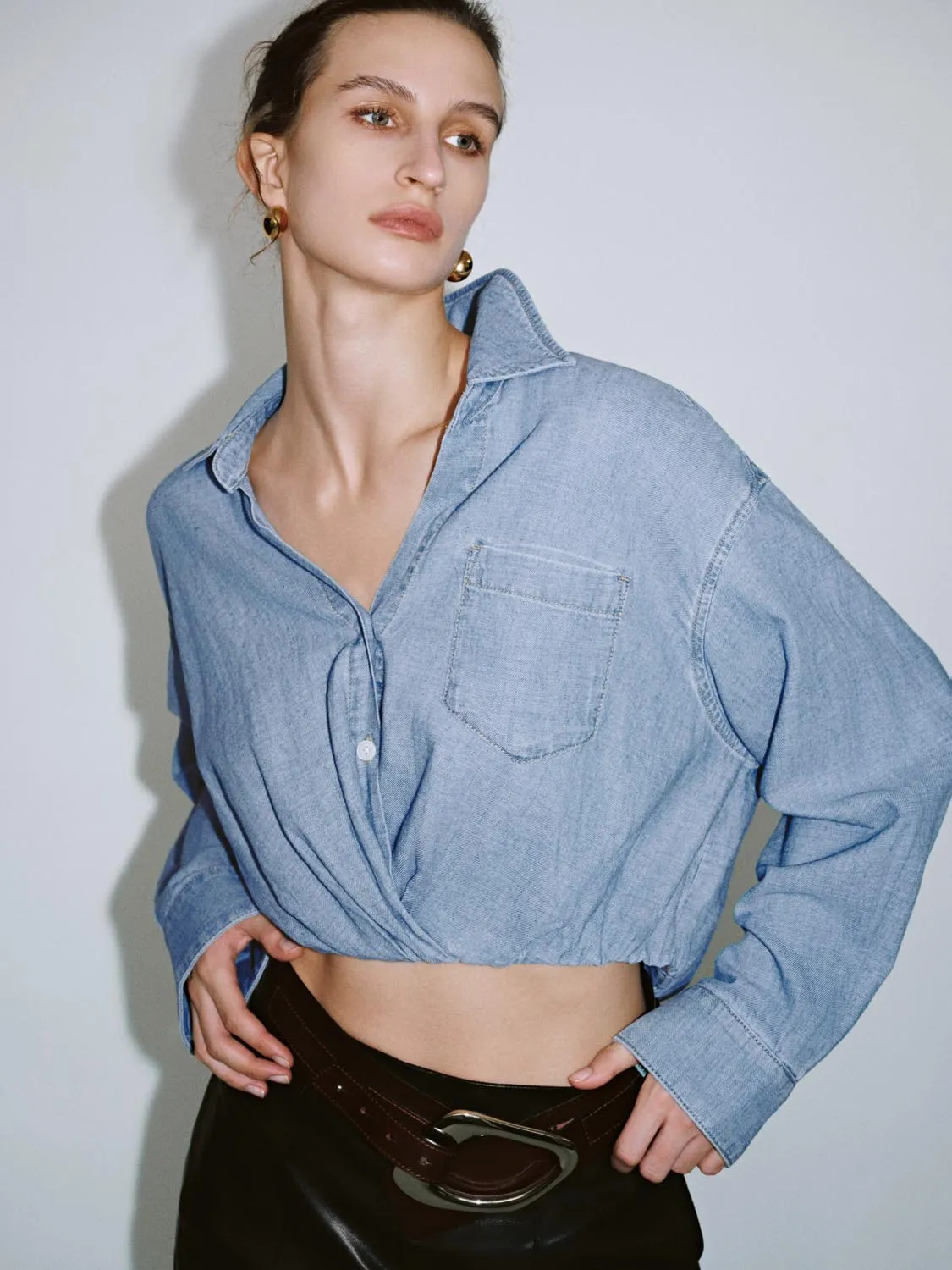 Cropped Denim Shirts sold by Urban Revivo product image thumbnail 3