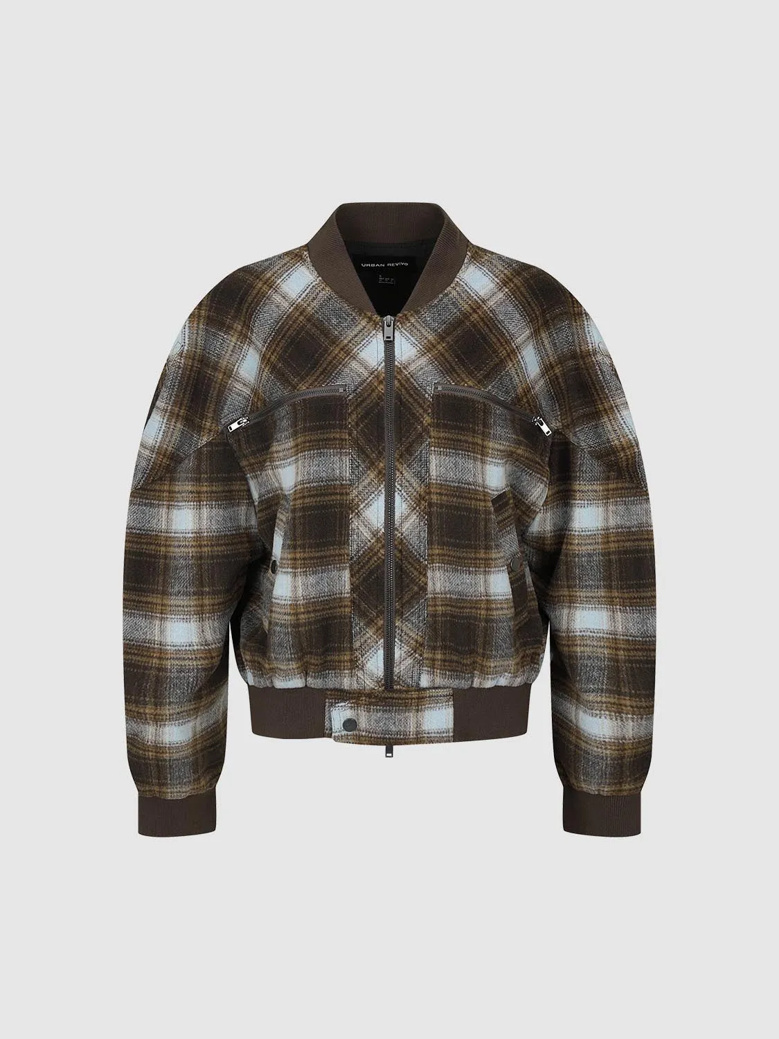 Zip Up Loose Check Wool Blend Jackets sold by Urban Revivo product image thumbnail 4