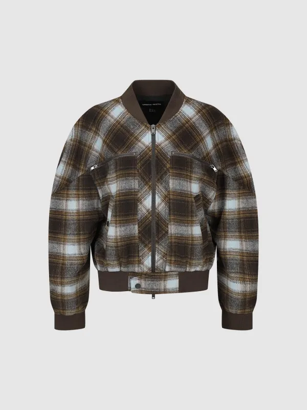 Zip Up Loose Check Wool Blend Jackets sold by Urban Revivo