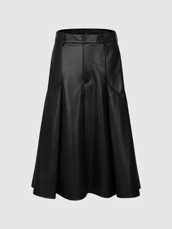 Pleated Vegan Leather A-Line Skirts sold by Urban Revivo