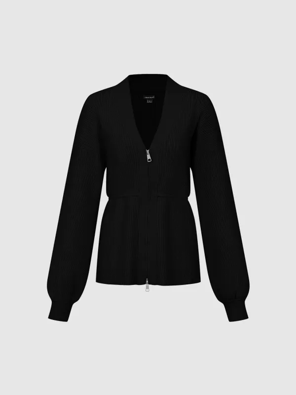 Zip Up Balloon Sleeve Knitted Cardigans sold by Urban Revivo