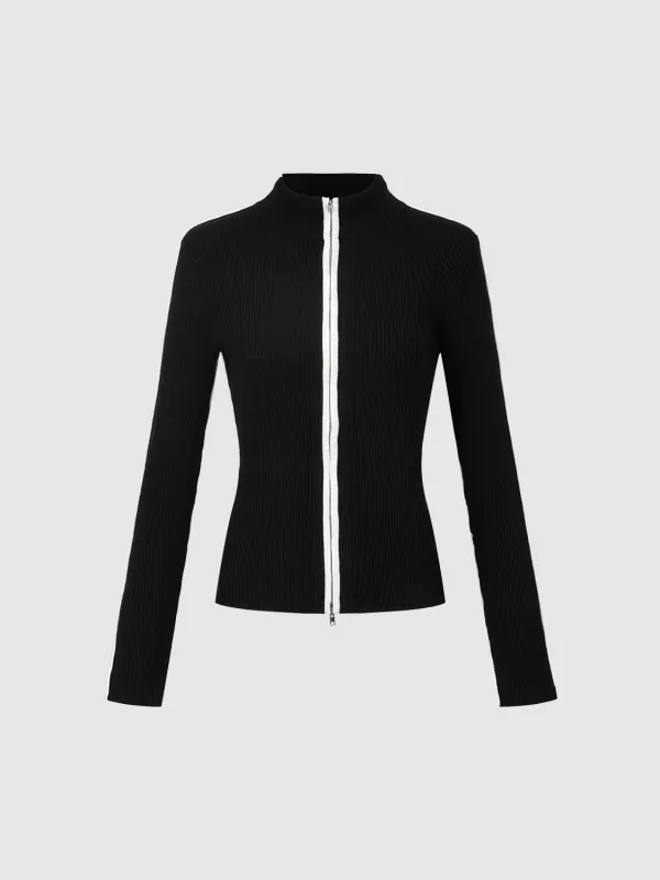 Contrast Full-Zip Knitted Cardigans sold by Urban Revivo