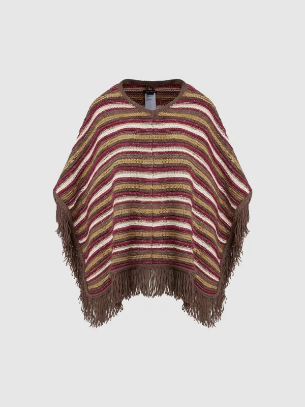 Stripped Oversize Knitted Ponchos sold by Urban Revivo