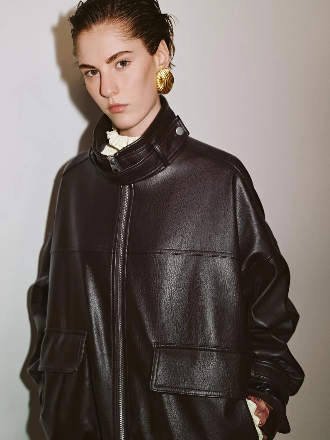 Funnel Neck Vegan Leather Jackets sold by Urban Revivo product image thumbnail 3