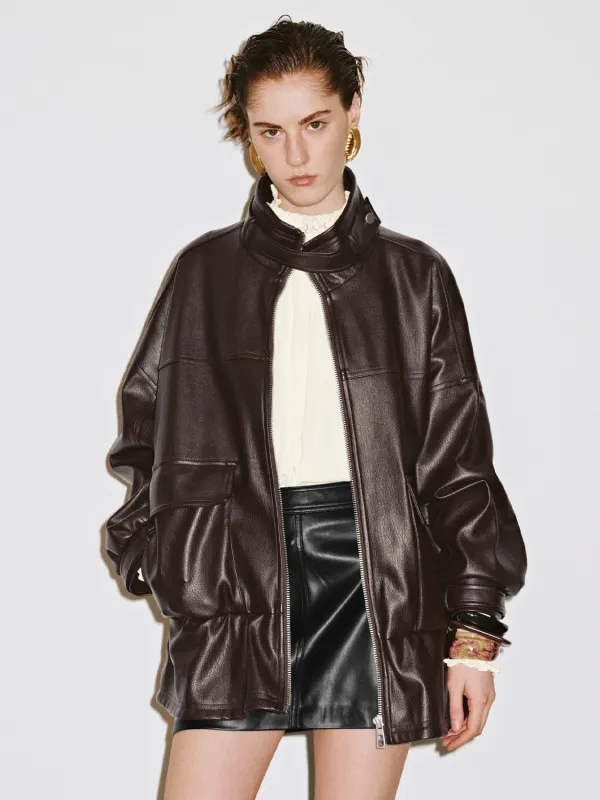 Full Zip Stand Collar Vegan Leather Jackets sold by Urban Revivo