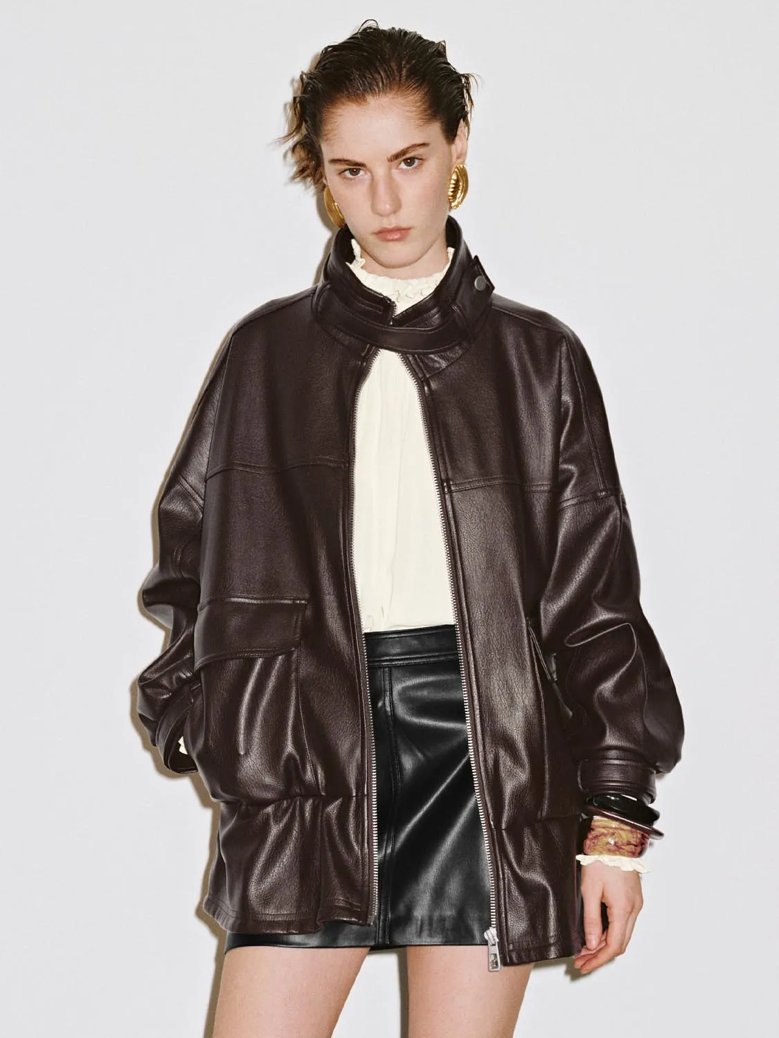 Funnel Neck Vegan Leather Jackets sold by Urban Revivo
