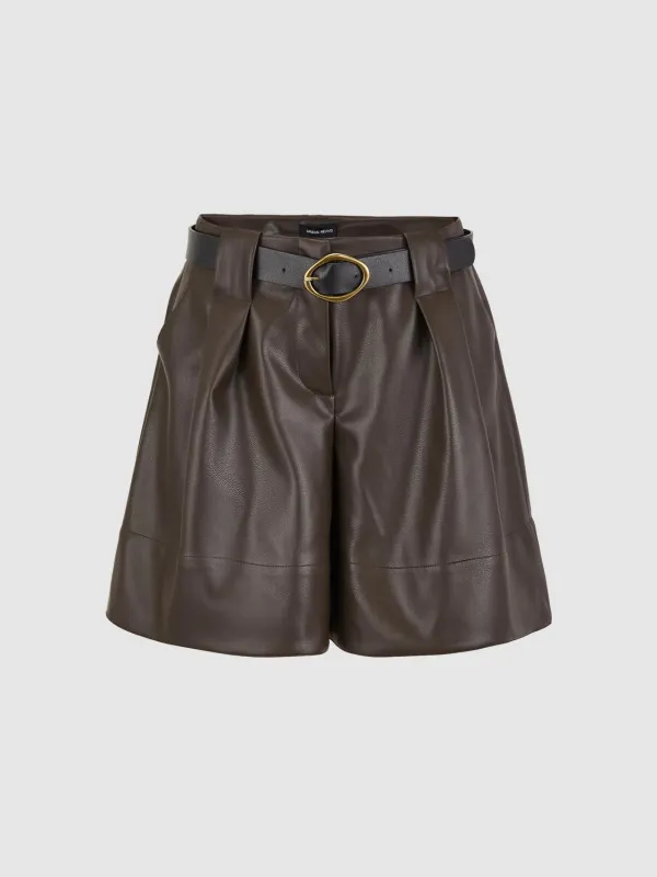 Vegan Leather Draped Wide-Leg Shorts sold by Urban Revivo