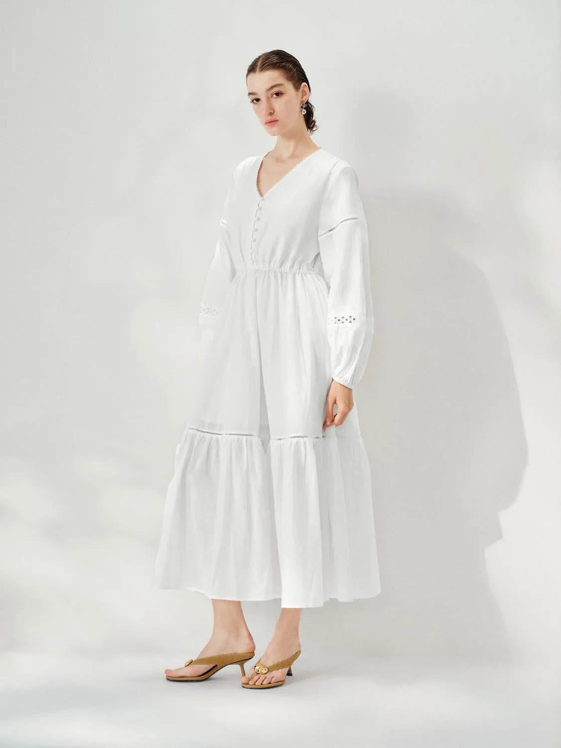 Tiered Ruffle Button Detail Maxi Dresses sold by Urban Revivo product image thumbnail 4