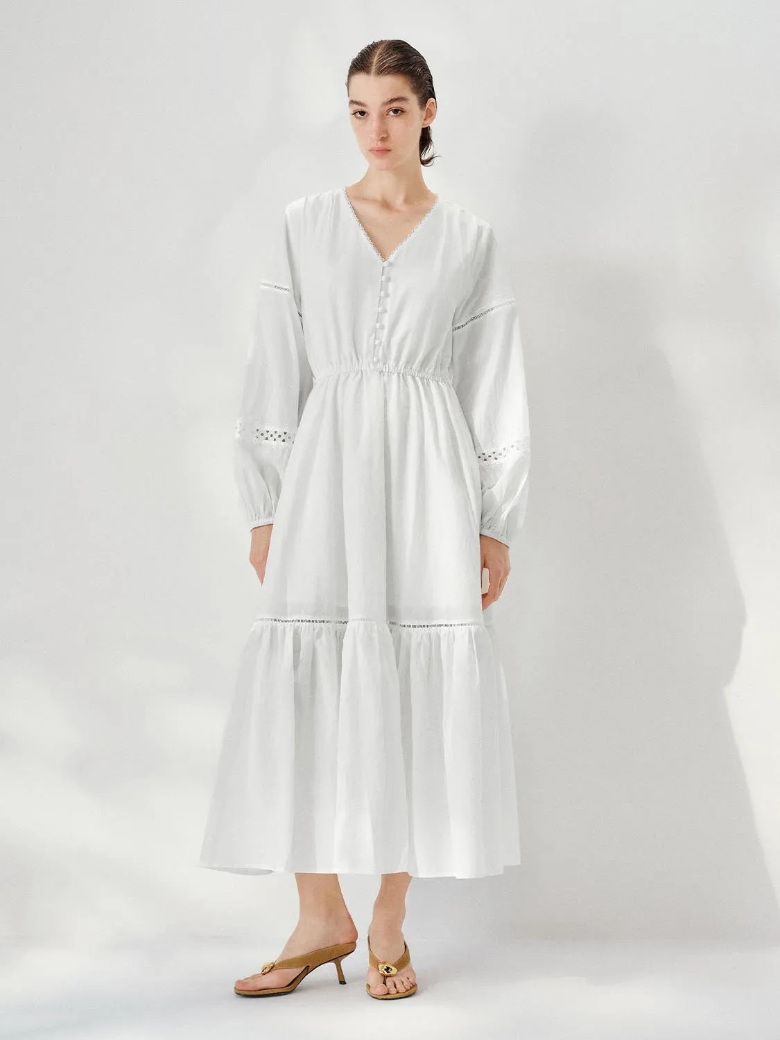 Tiered Ruffle Button Detail Maxi Dresses sold by Urban Revivo