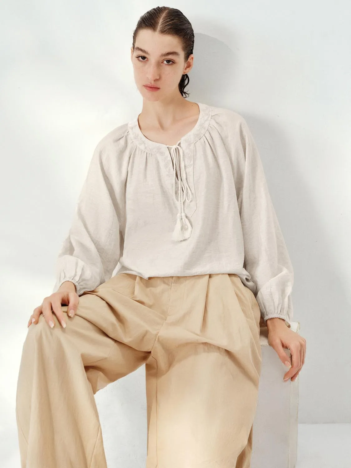 Draped String Detail Overhead Shirt sold by Urban Revivo product image thumbnail 3