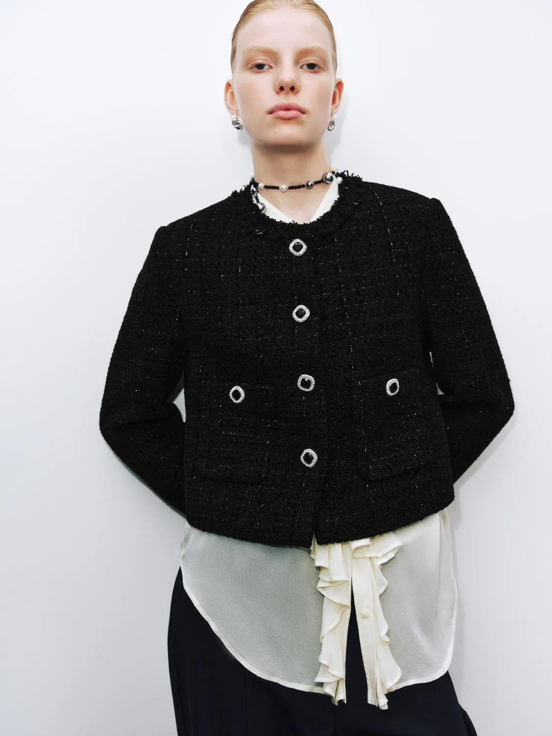 Button Up Crew Neck Tweed Jackets sold by Urban Revivo product image thumbnail 2