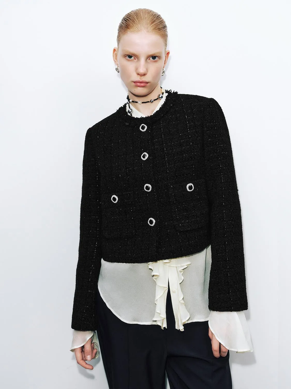 Button Up Crew Neck Tweed Jackets sold by Urban Revivo